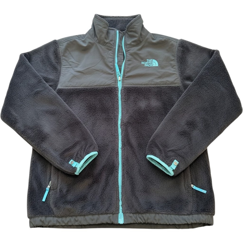The North Face Fleece Jacket Girls XL 18 Grey Teal Full Zip Denali Style